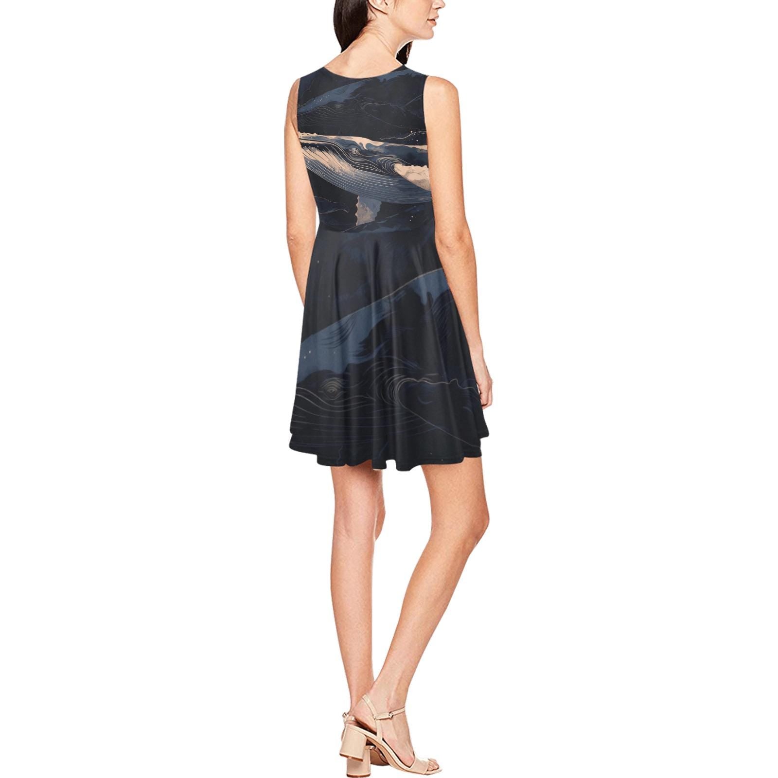 Midnight Whale Mini Dress | Coastal Ocean Art Skater Dress