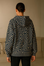 Navy Geometric Maze Zip Hoodie | Abstract Quiet Luxury Streetwear