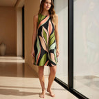 Black Botanical A-Line Mini Dress | Sleeveless Pocket Vacation Dress