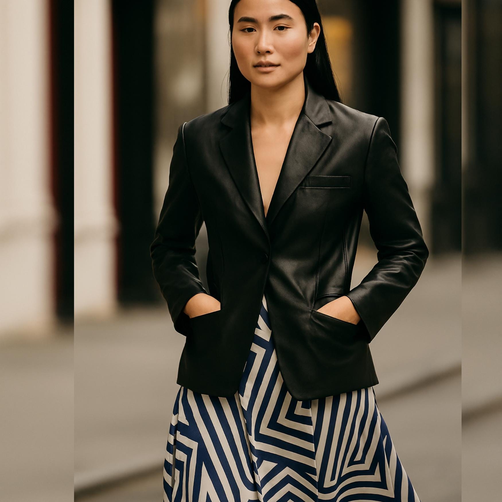 Navy Geometric Maxi Skirt | Architectural Wearable Art Skirt