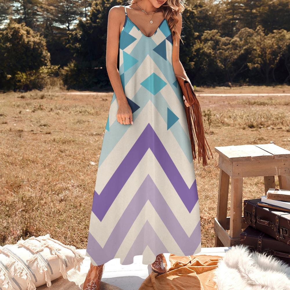 Modern Geometric Maxi Dress | Boho Abstract Summer Dress