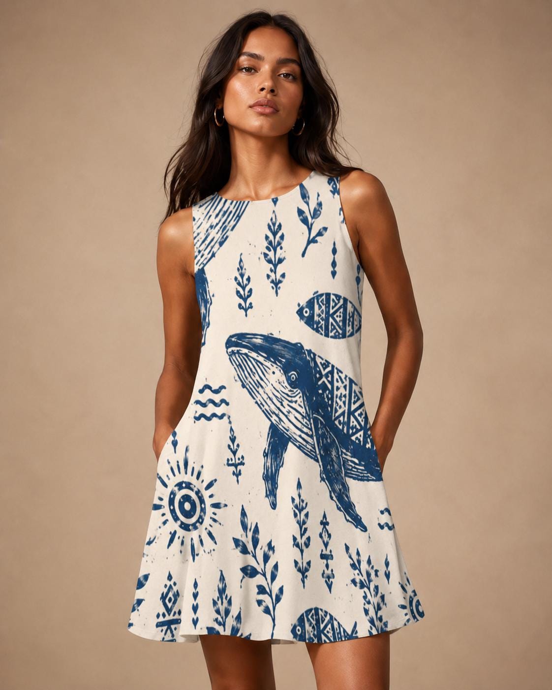 Whale Print Mini Dress | Coastal Nautical Summer Dress