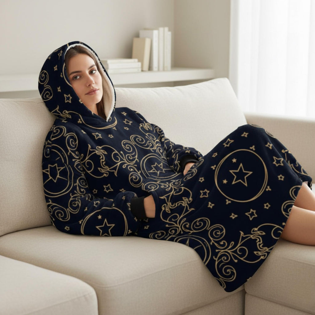 Celestial Gold Hoodie Blanket | Oversized Star Print Loungewear