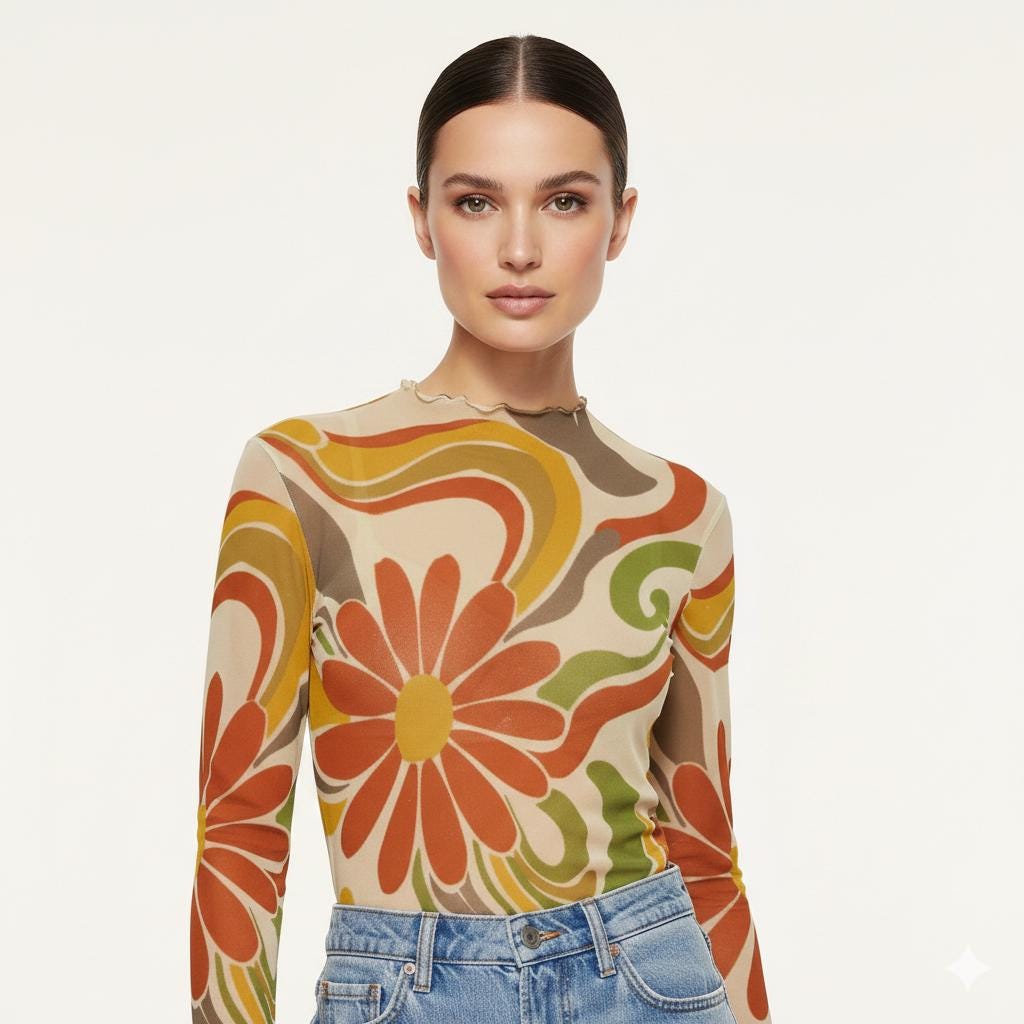 Floral Sheer Mesh Top | Long Sleeve Festival Layering Top