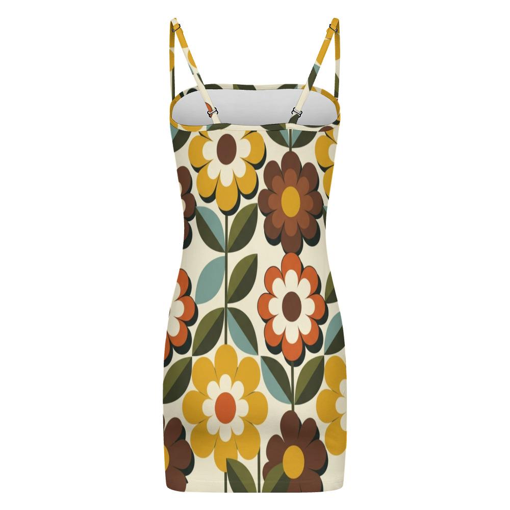 Retro Daisy Strappy Mini Dress | 70s Floral Summer Dress