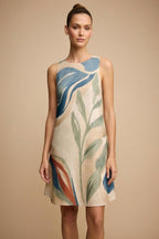 Abstract Botanical Mini Dress | A-Line Resort Vacation Dress