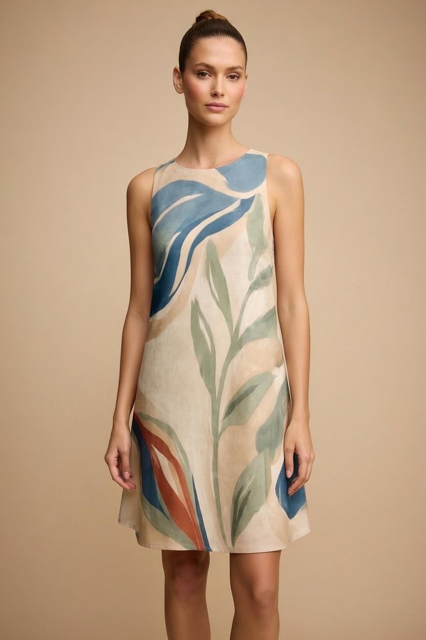 Abstract Botanical Mini Dress | A-Line Resort Vacation Dress