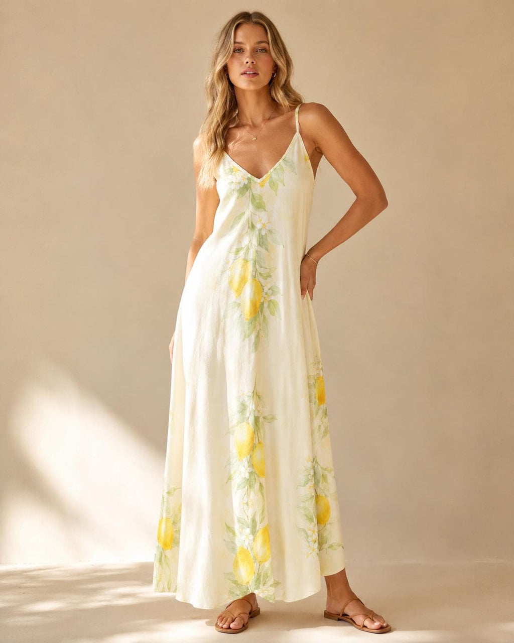 Watercolor Lemon Maxi Dress | Amalfi Spaghetti Strap Sundress