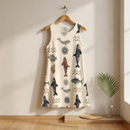 Coastal Whale Print A-Line Dress | Sleeveless Cruise Vacation Dress