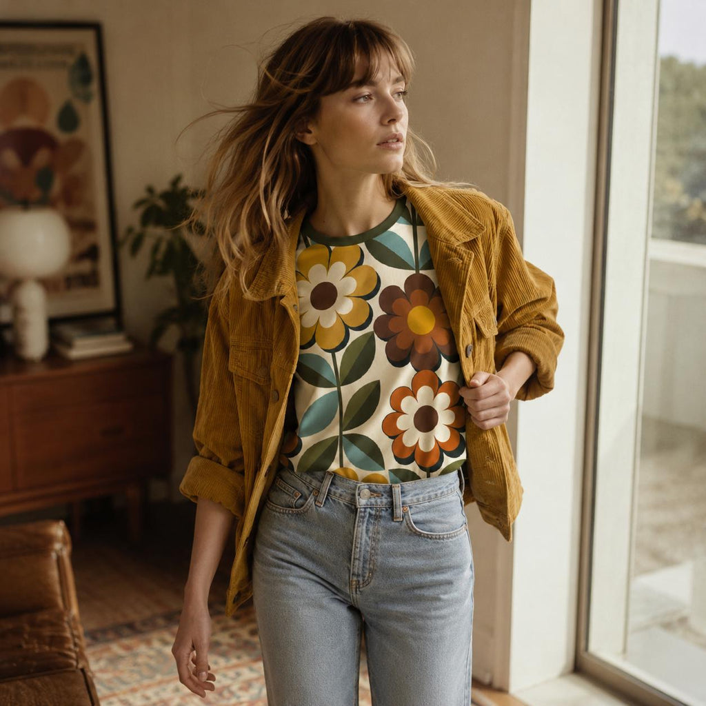Retro Floral Cotton T-Shirt | 70s Colorful Boutique Tee