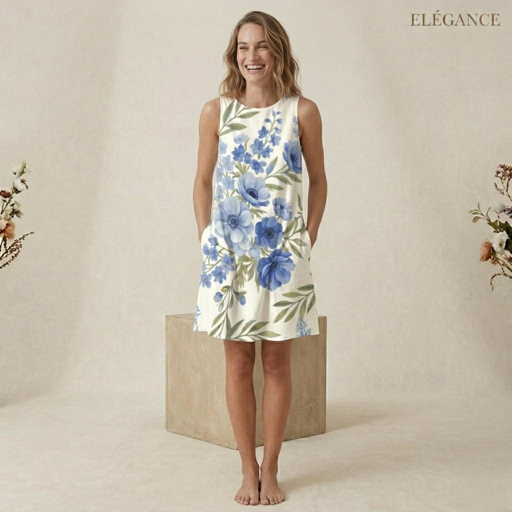 Blue Floral A-Line Dress | Mediterranean Pocket Sundress