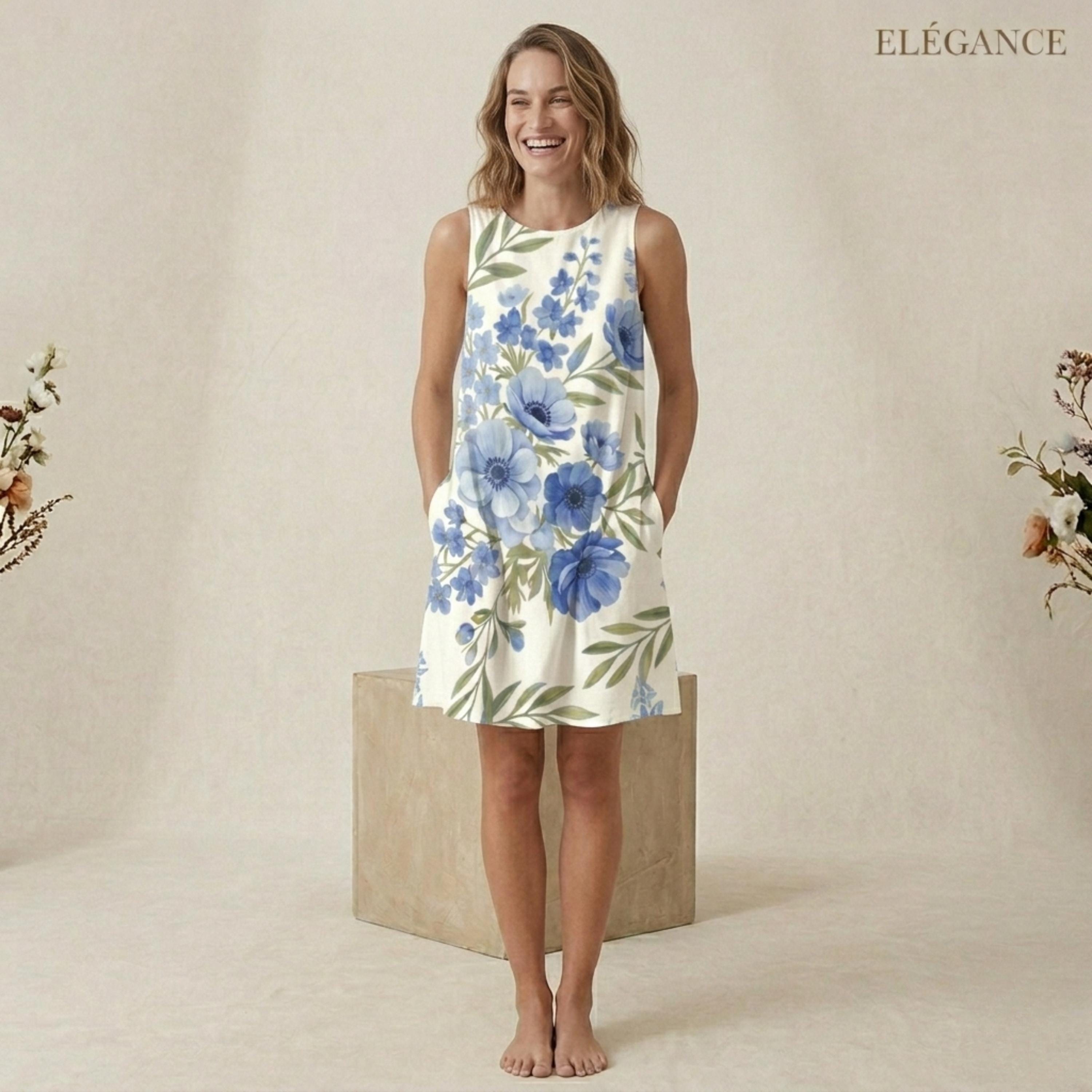 Blue Floral A-Line Dress | Mediterranean Pocket Sundress
