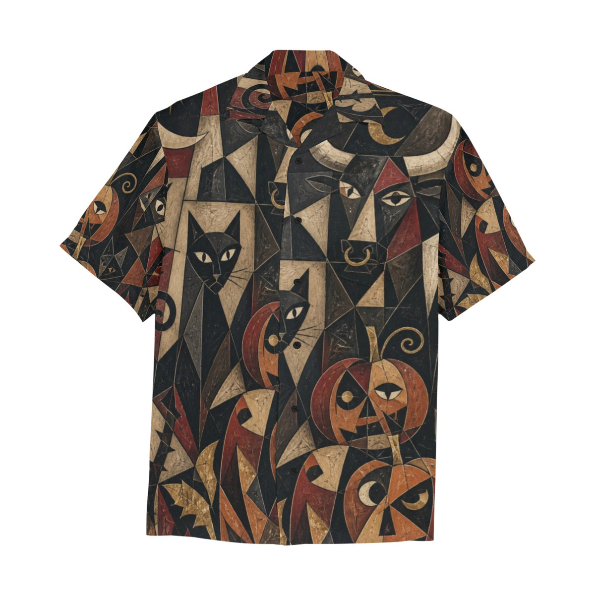 Men’s Gothic Halloween Hawaiian Shirt | Black Cat Pumpkin