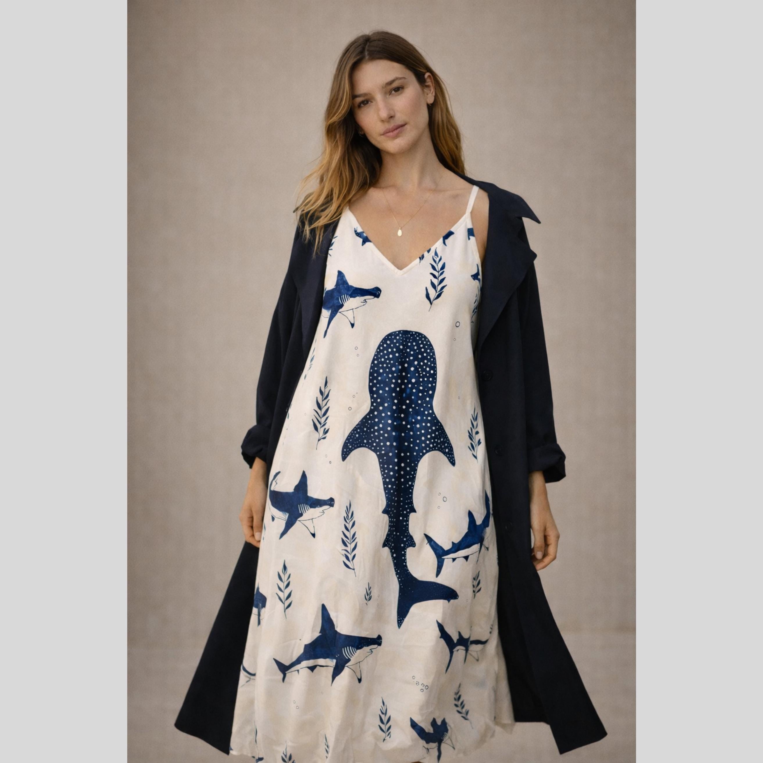 Whale Shark Maxi Dress | Ocean Print Coastal Resort Dress