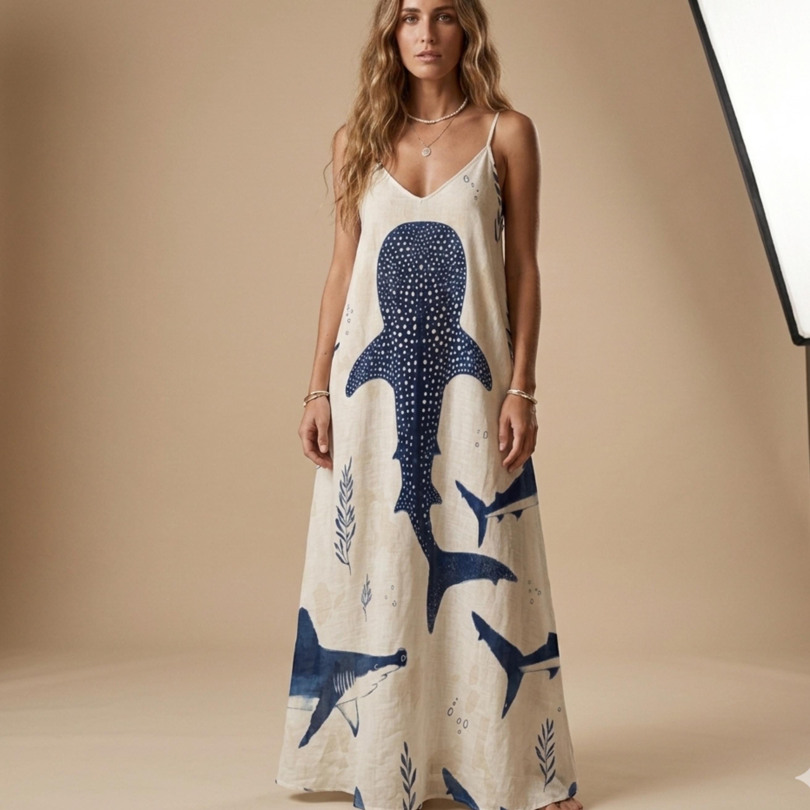 Whale Shark Maxi Dress | Ocean Print Coastal Resort Dress