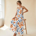 Boho Floral Maxi Sundress with Pockets | Sleeveless Vacation Dress