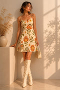 Retro Floral Slip Mini Dress | 70s Boho Vacation Dress