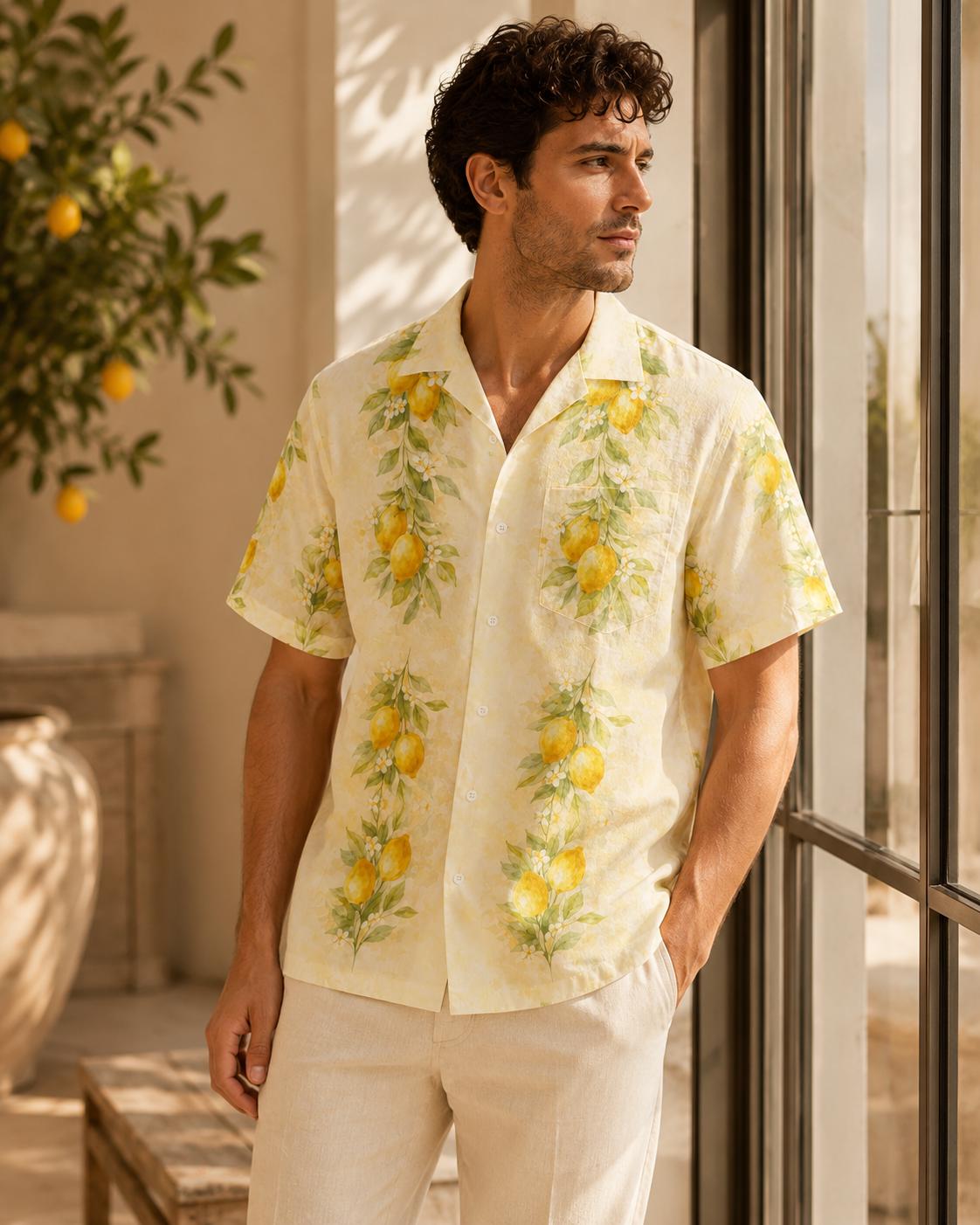 Men’s Lemon Hawaiian Shirt | Yellow Resort Vacation Button-Up