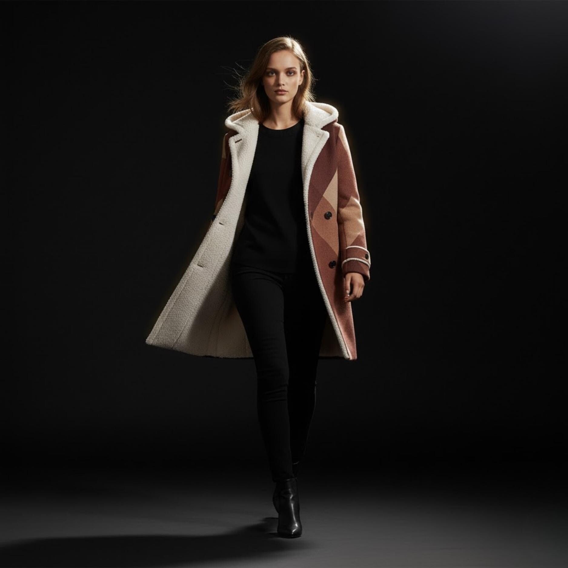 Burgundy Geometric Winter Coat | Fleece-Lined Quiet Luxury Jacket