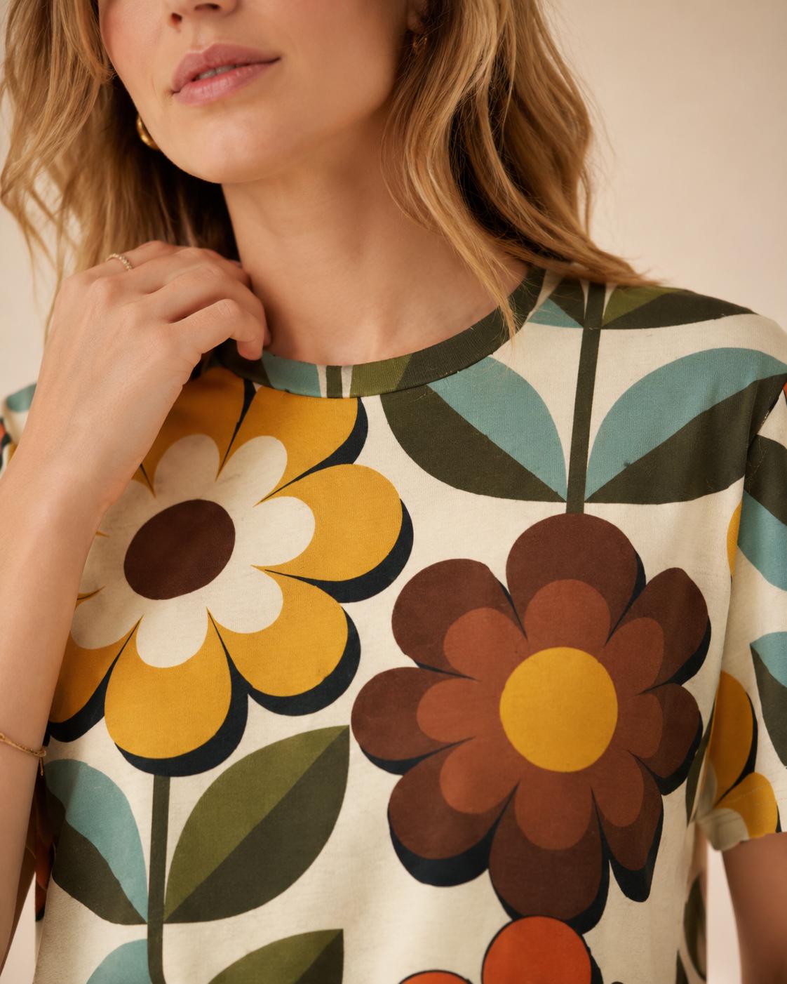 Retro Floral Cotton T-Shirt | 70s Colorful Boutique Tee