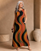 Retro Abstract A-Line Dress | 70s Earth Tone Pocket Dress