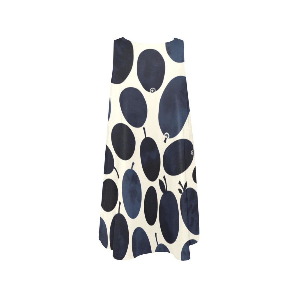 Indigo Olive A-Line Dress | Botanical Art Pocket Midi Dress