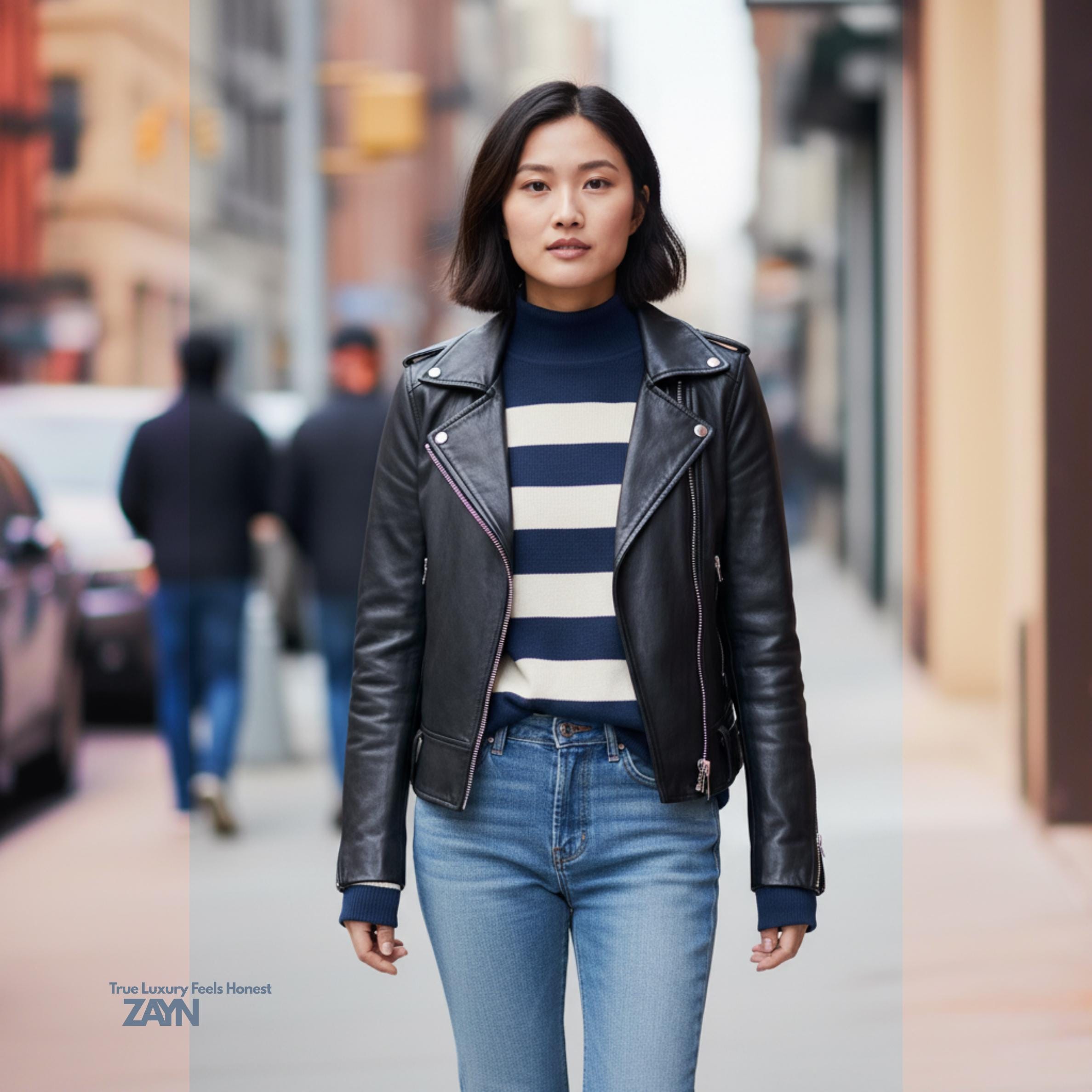 Navy Cream Striped Turtleneck Sweater | Quiet Luxury Winter Knit