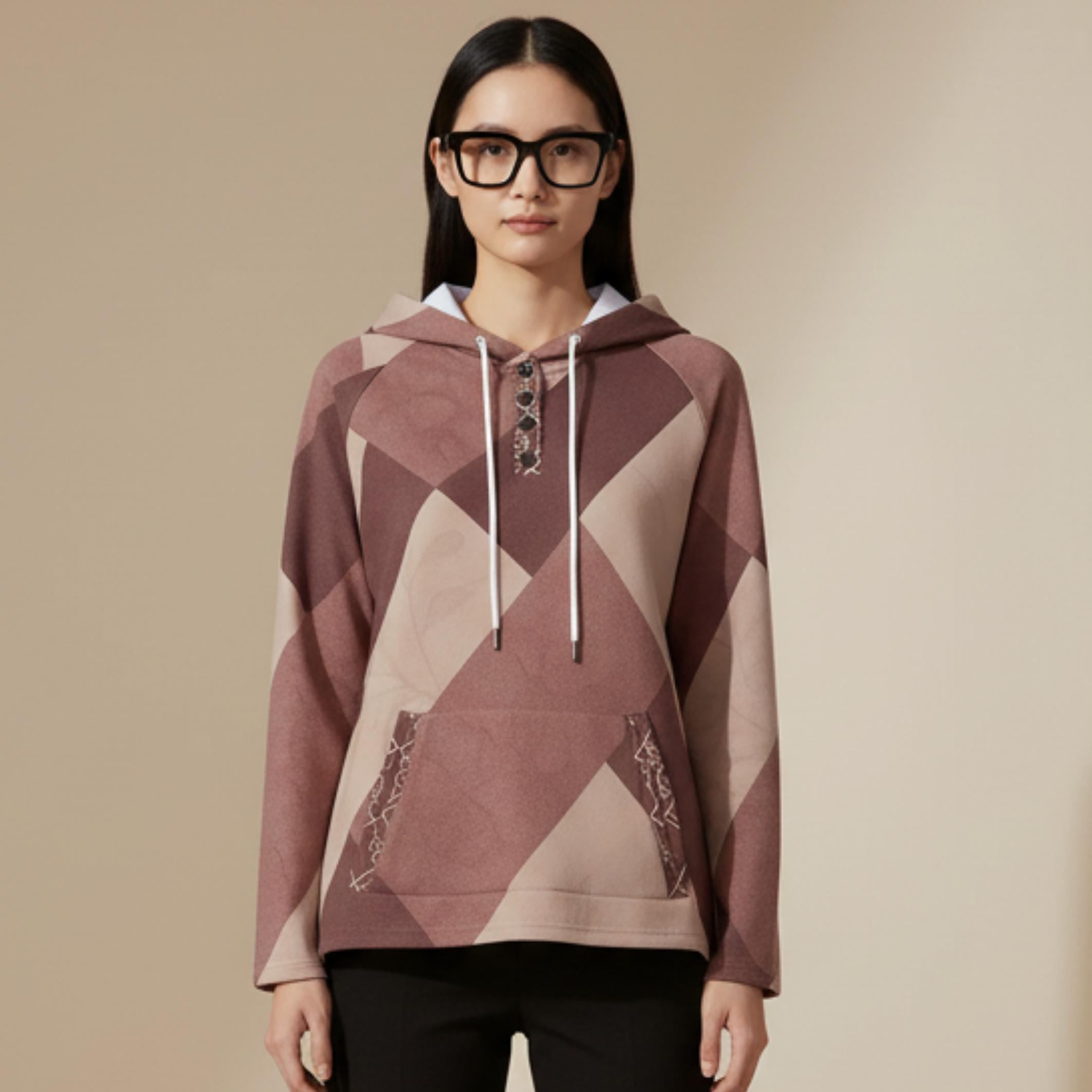 Burgundy Geometric Hoodie | Quiet Luxury Artwear Pullover