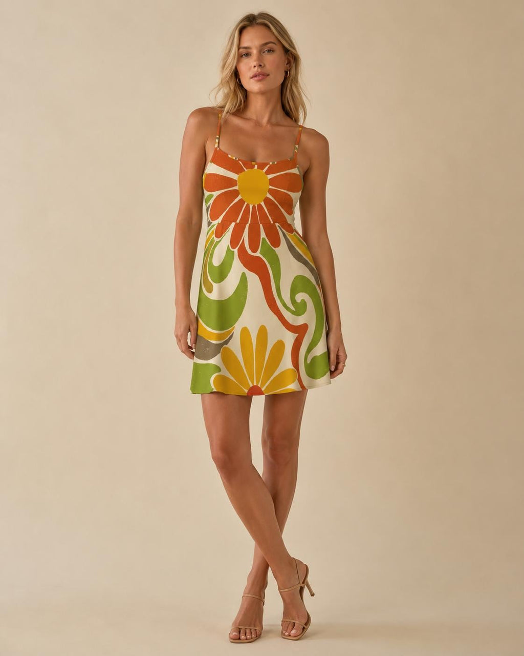 Retro Daisy Cami Mini Dress | 70s Floral Resort Sundress
