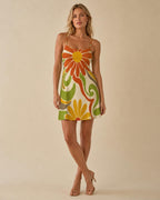 Retro Daisy Cami Mini Dress | 70s Floral Resort Sundress