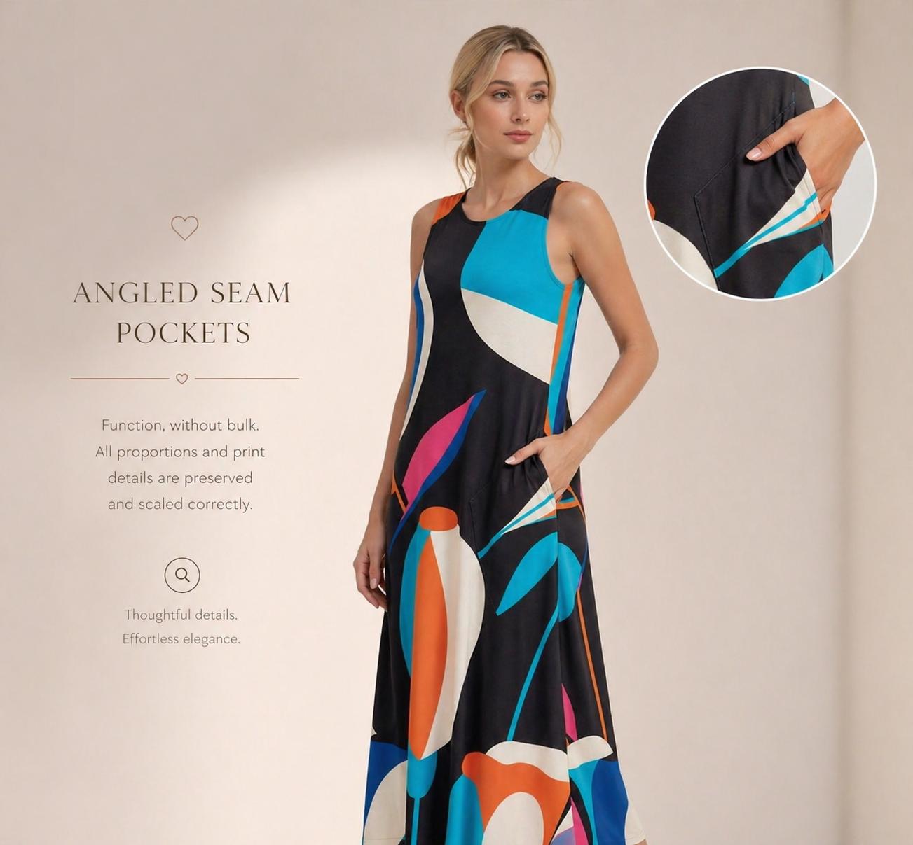Retro Abstract A-Line Midi Dress | Wearable Art Wedding Guest Dress