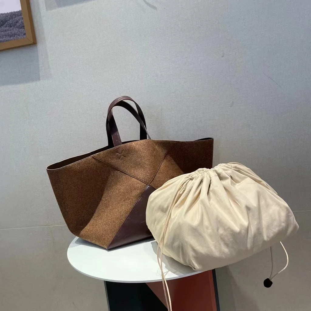 Women's large velvet tote bag in apricot or brown