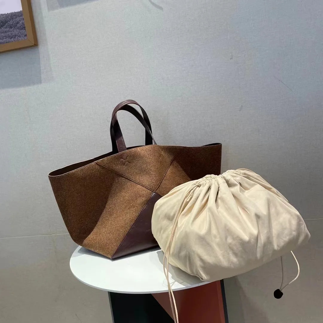 Women's large velvet tote bag in apricot or brown