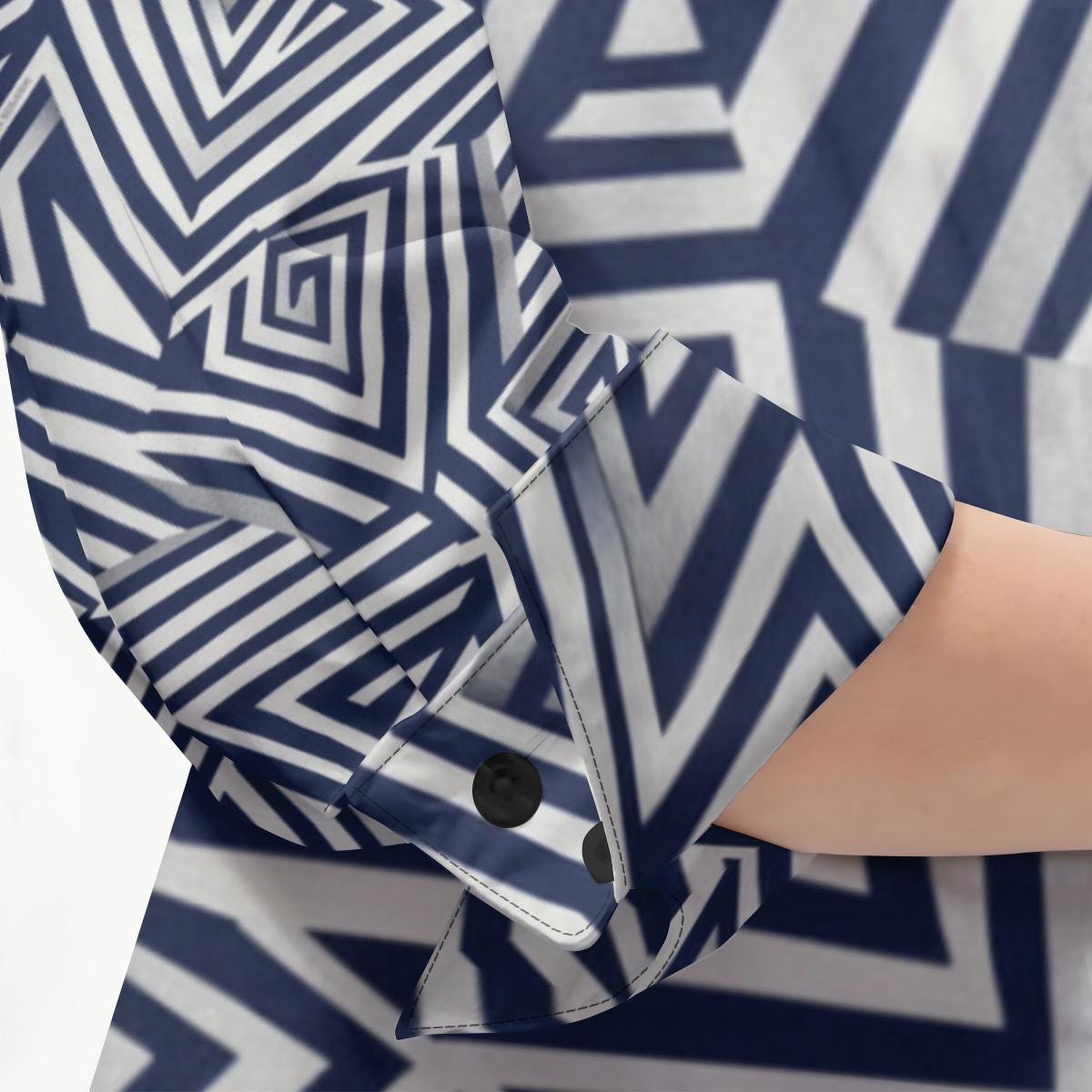 Navy Geometric Button-Down Shirt | Quiet Luxury Artwear Blouse