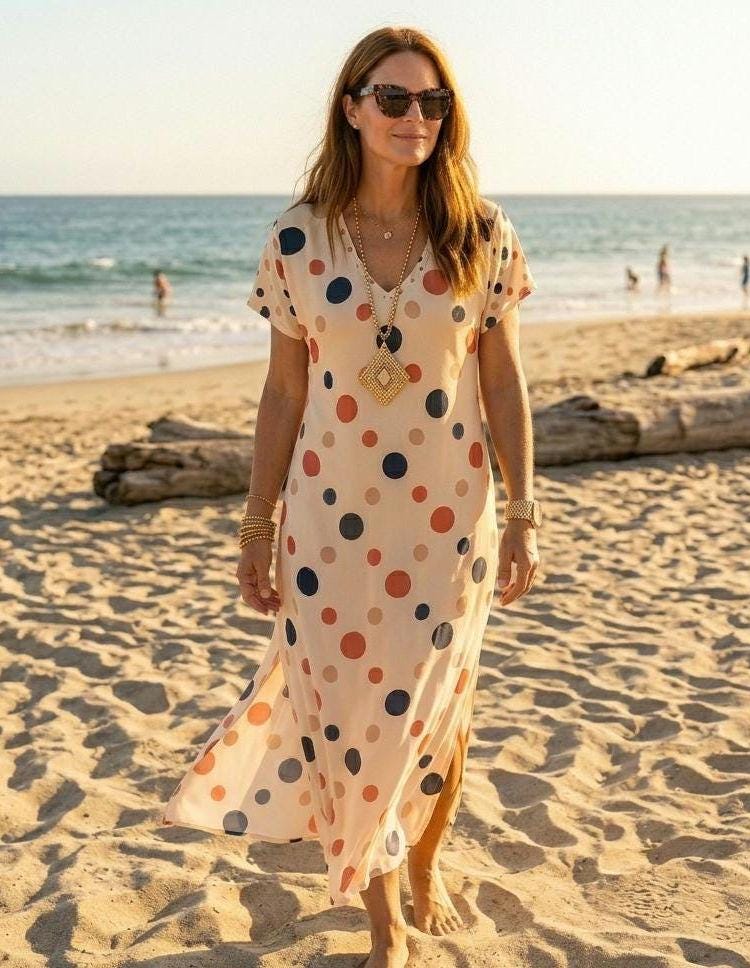 French Riviera Polka Dot Maxi Dress | Coastal V-Neck Resort Dress