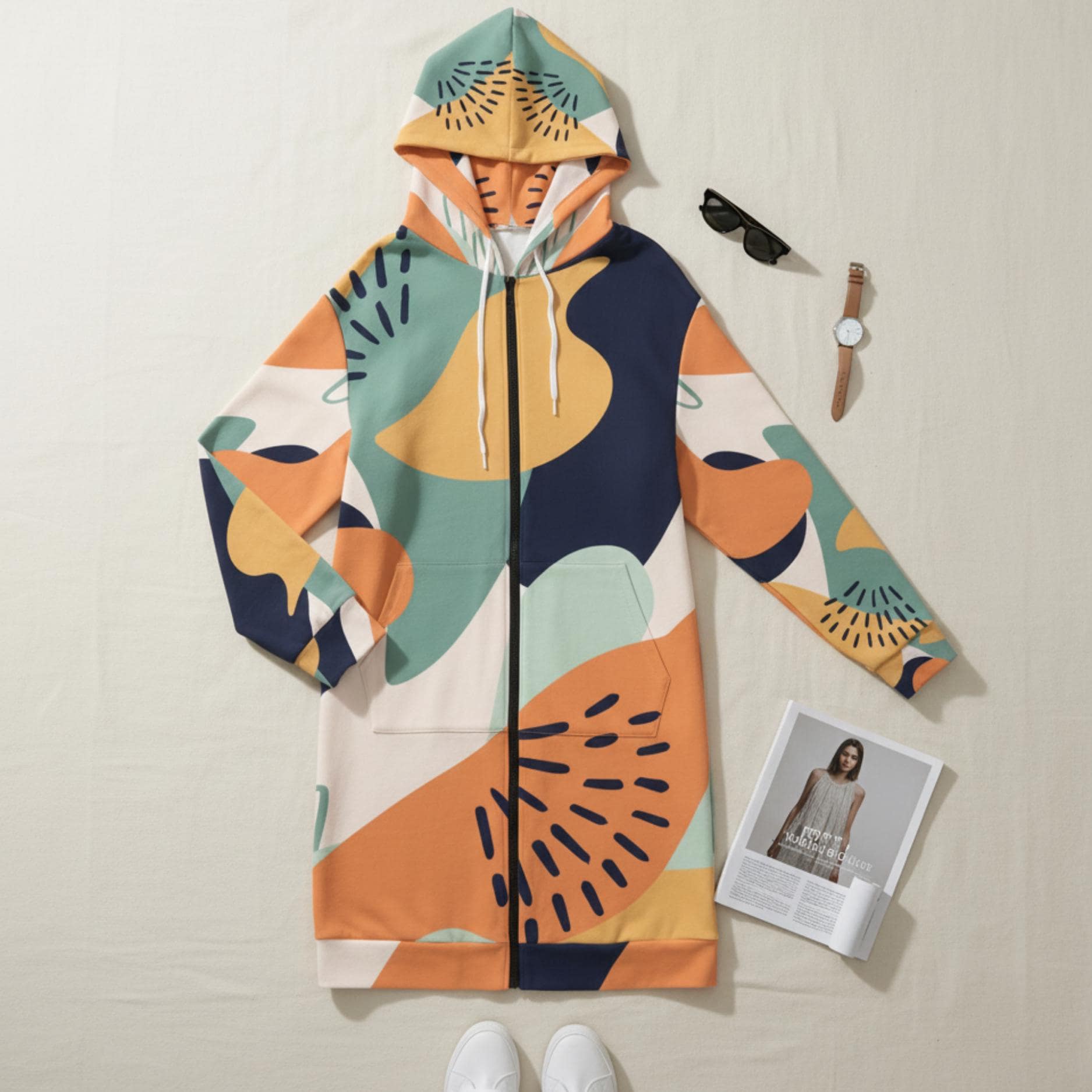 Abstract Long Cardigan | Geometric Bohemian Kimono Coat