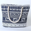 Women's blue elephant floral canvas shoulder tote bag