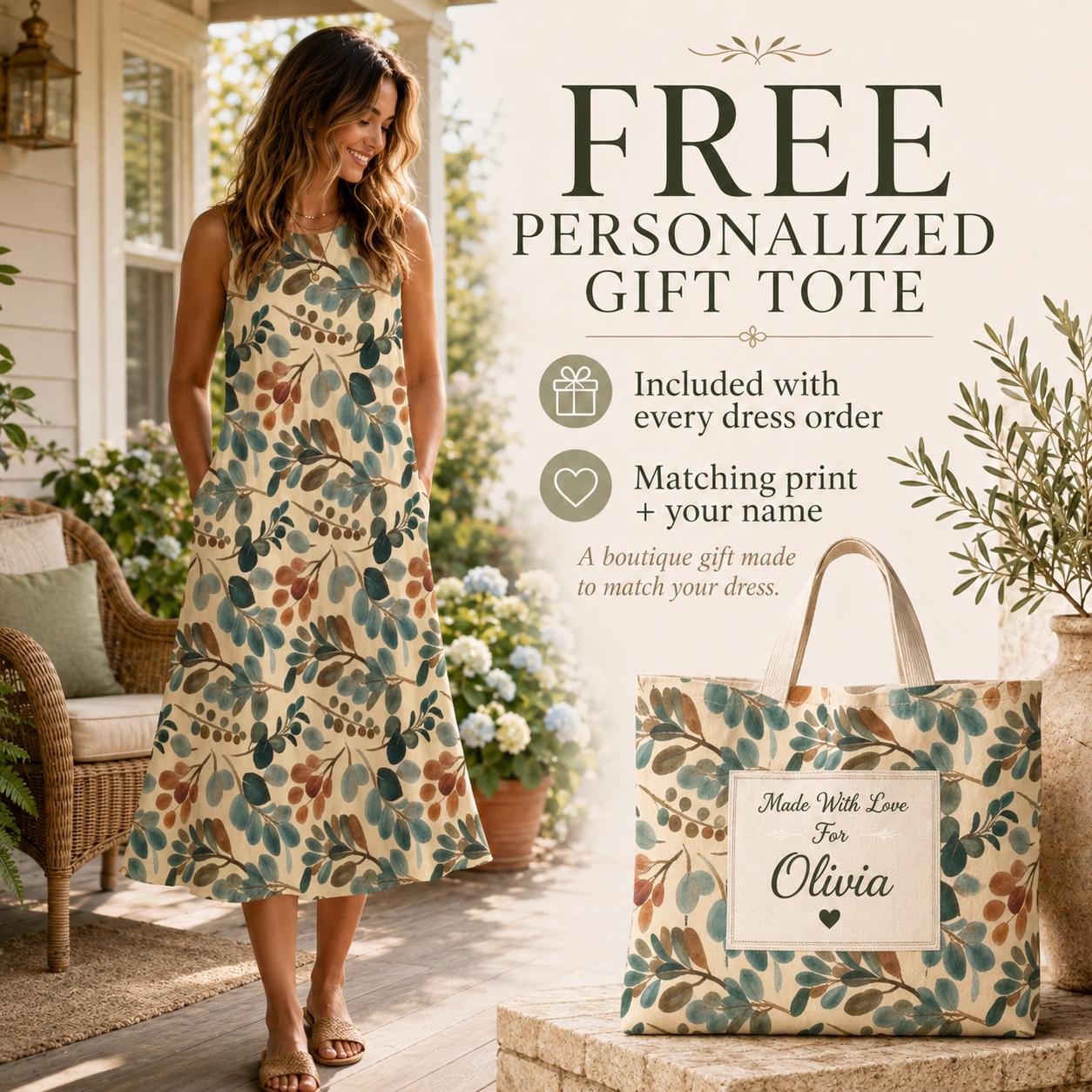 Boho Botanical A-Line Mini Dress | Sleeveless Summer Pocket Dress