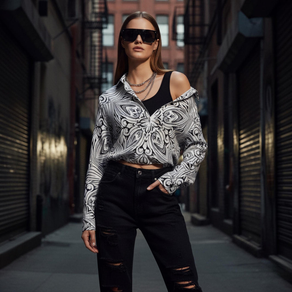 Black White Geometric Shirt | Unisex Baroque Artwear Top