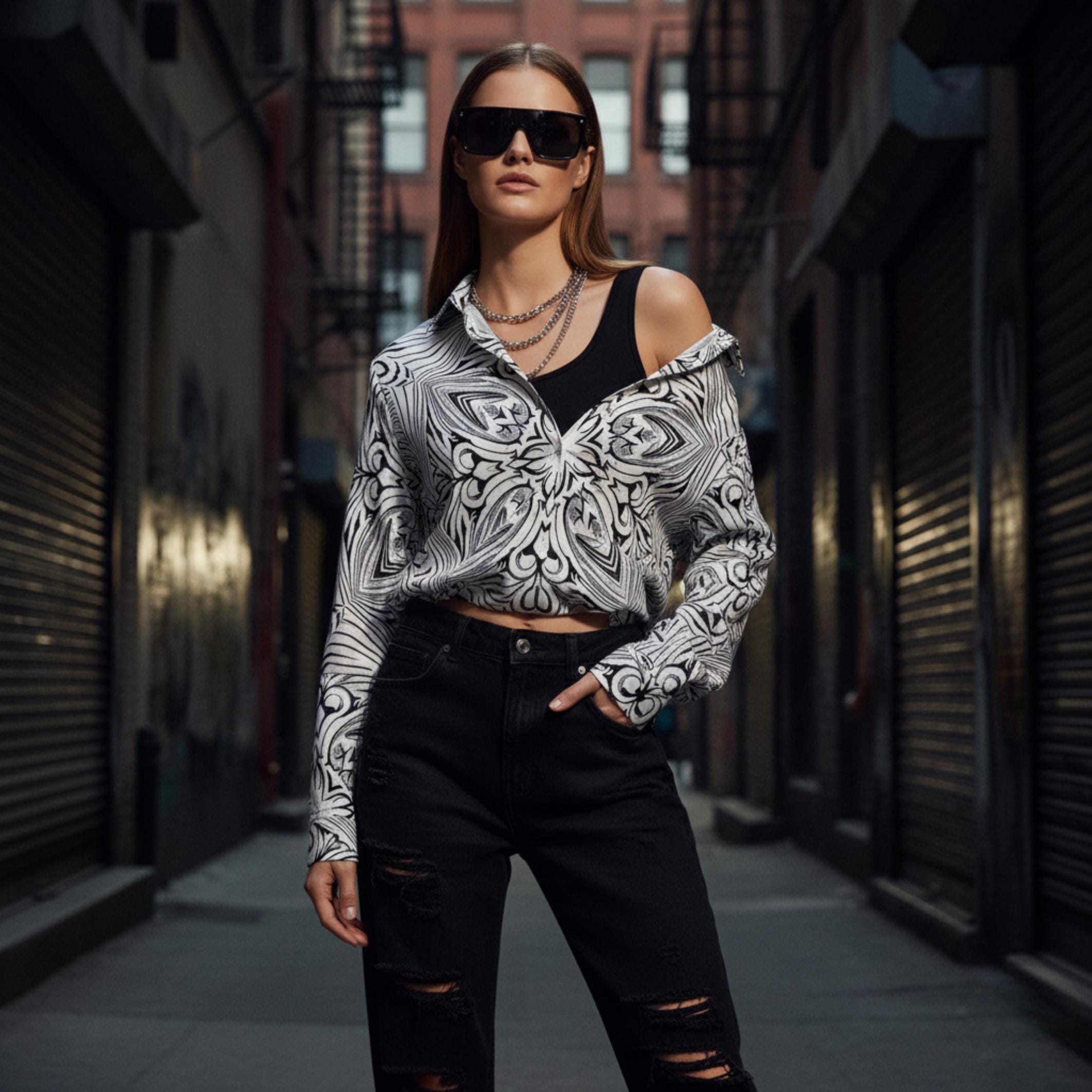 Black White Geometric Shirt | Unisex Baroque Artwear Top
