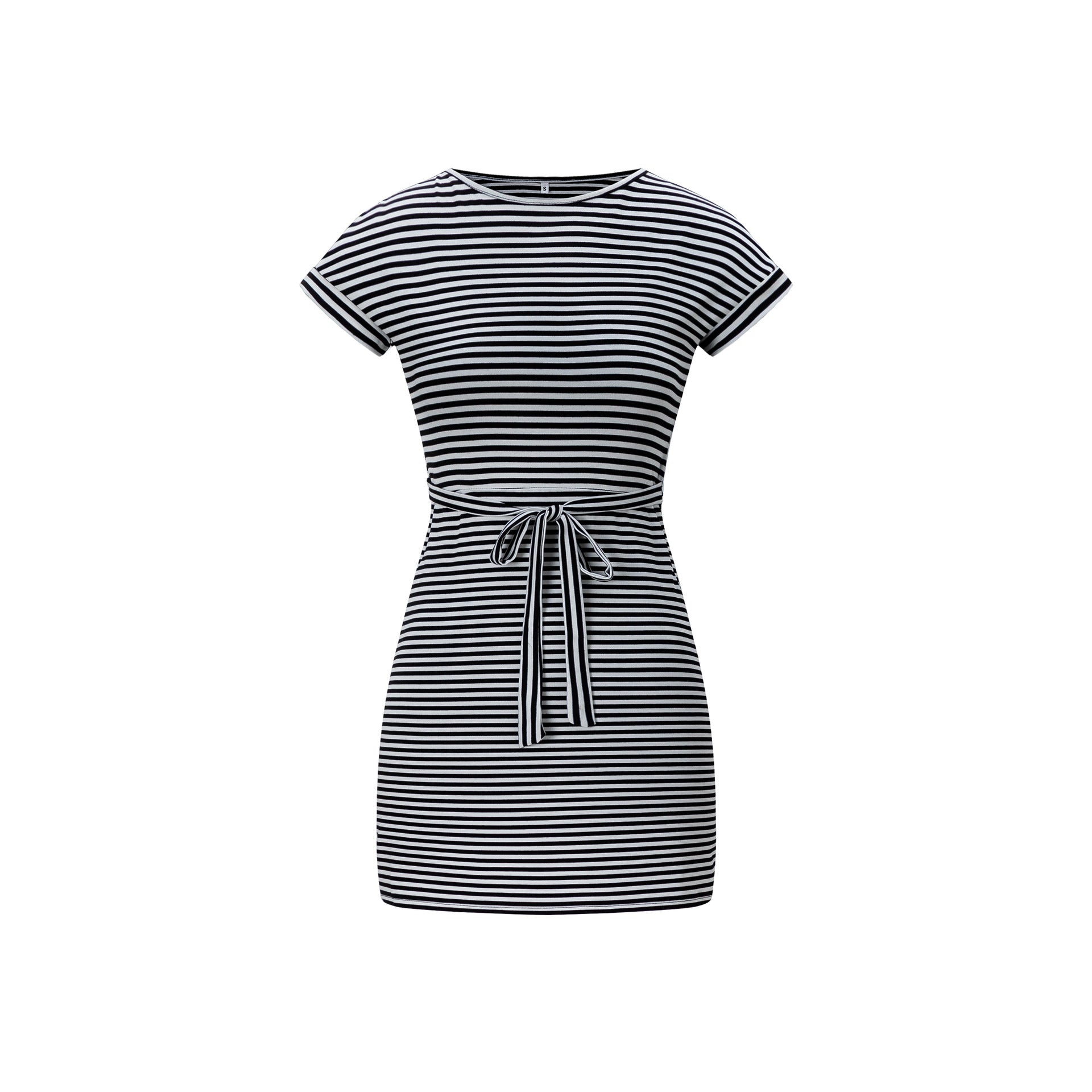 Round-Neck Patterned Short-Sleeve Midi Dress