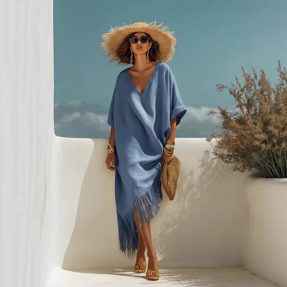 V-Neck Long A-Line Resort Dress
