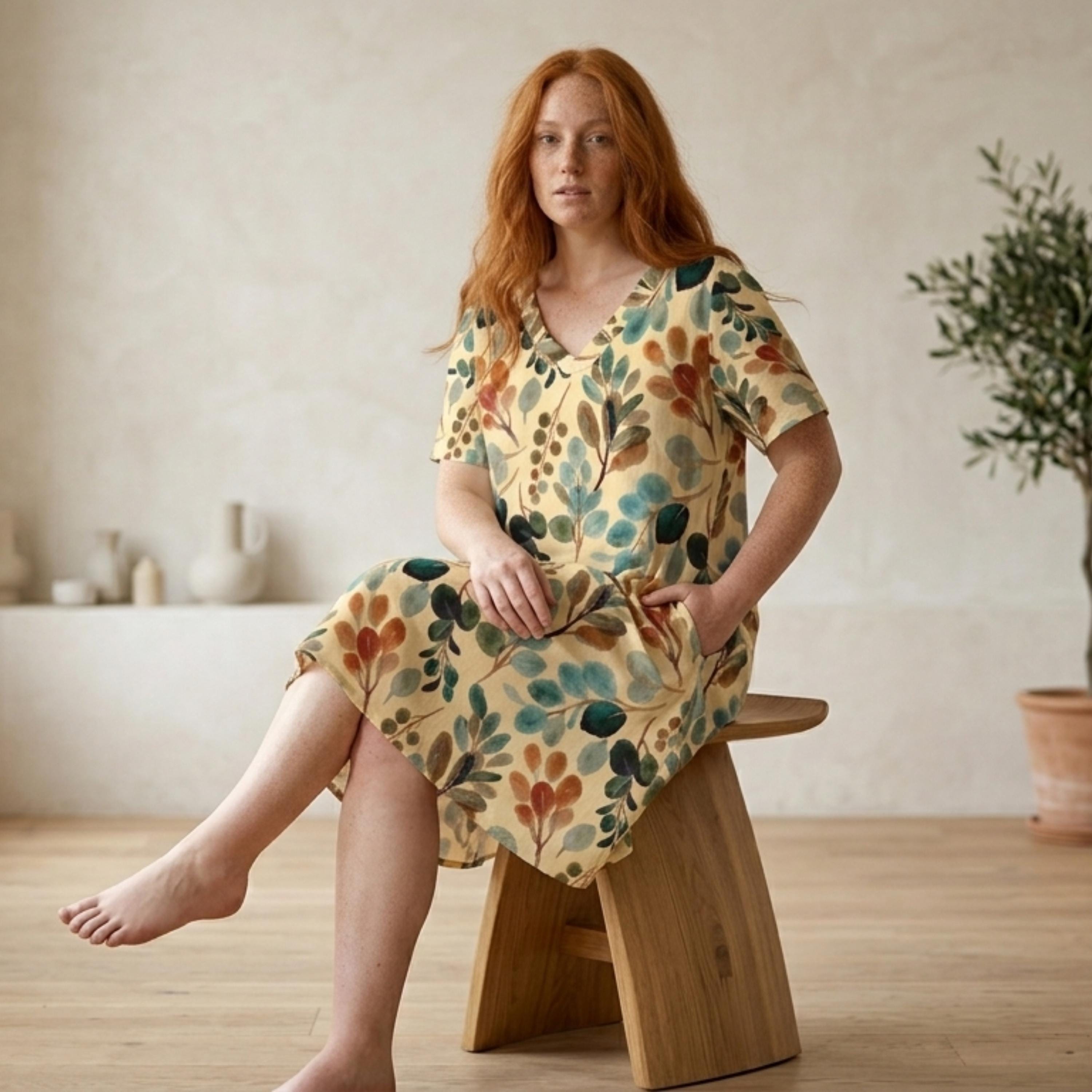 Botanical V-Neck Pocket Midi Dress | Relaxed Summer Dress