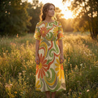 70s Floral Midi Dress | Retro Boho Summer Dress