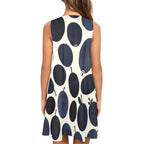 Indigo Olive A-Line Dress | Botanical Art Pocket Midi Dress