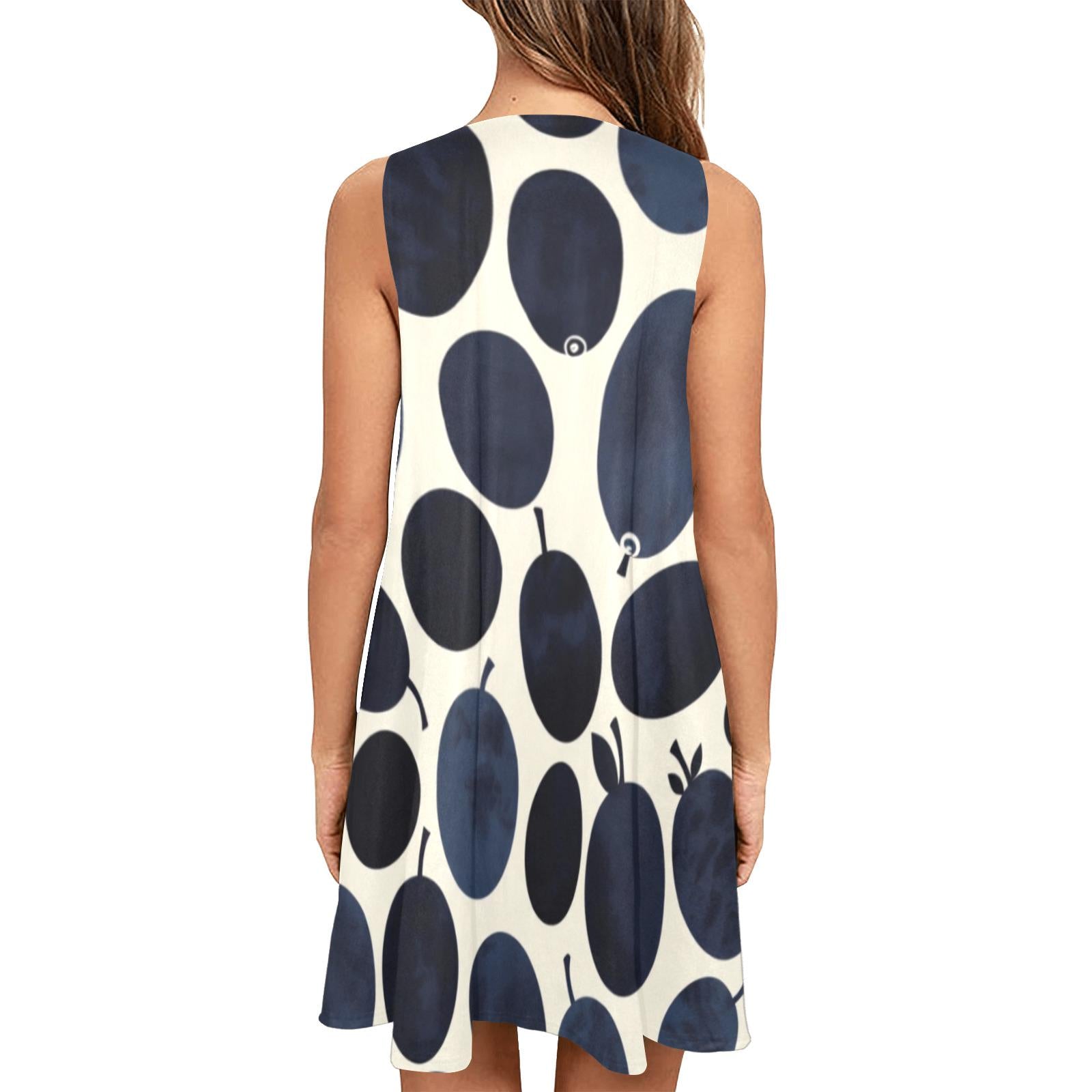 Indigo Olive A-Line Dress | Botanical Art Pocket Midi Dress