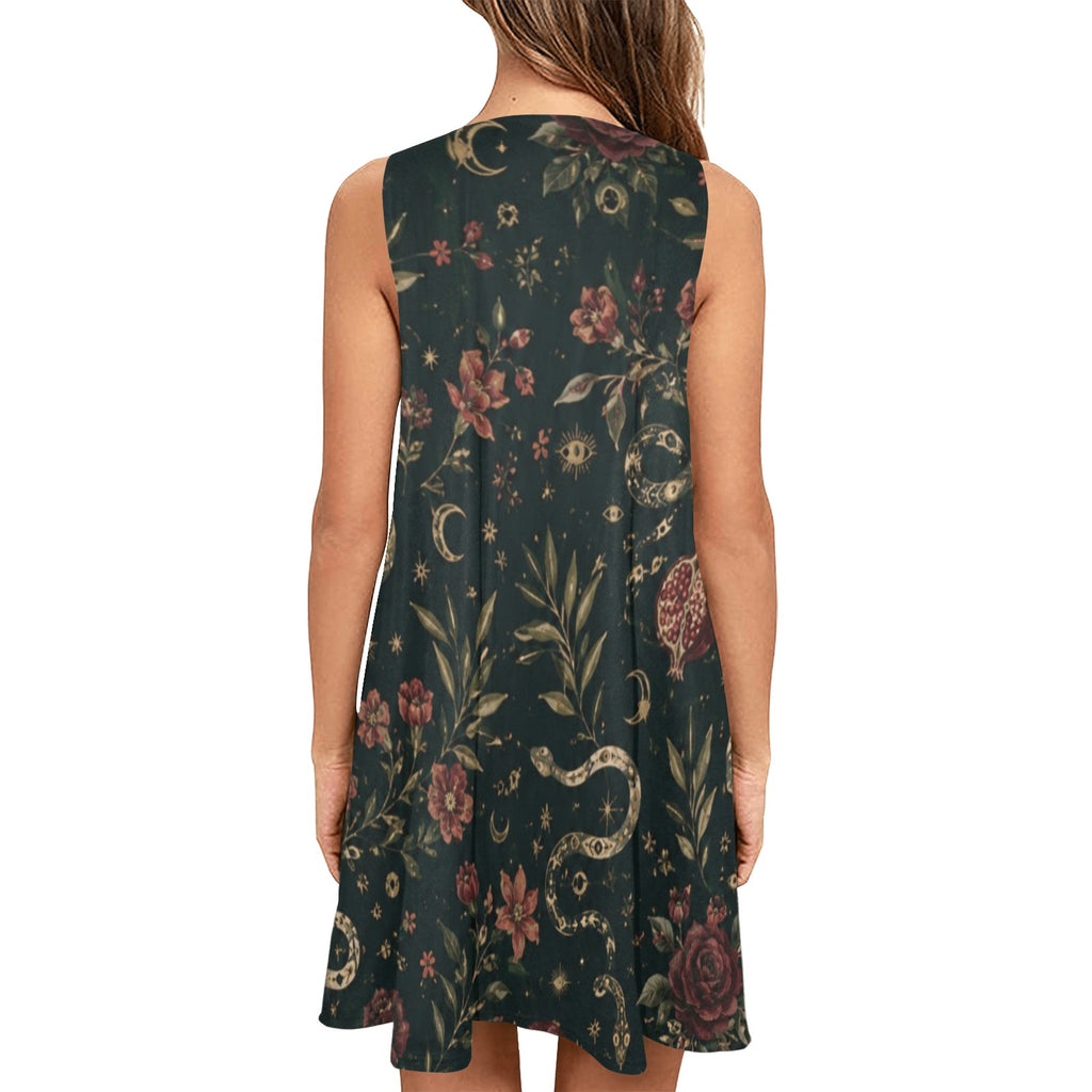 Midnight Botanical A-Line Mini Dress with Pockets | Wearable Art