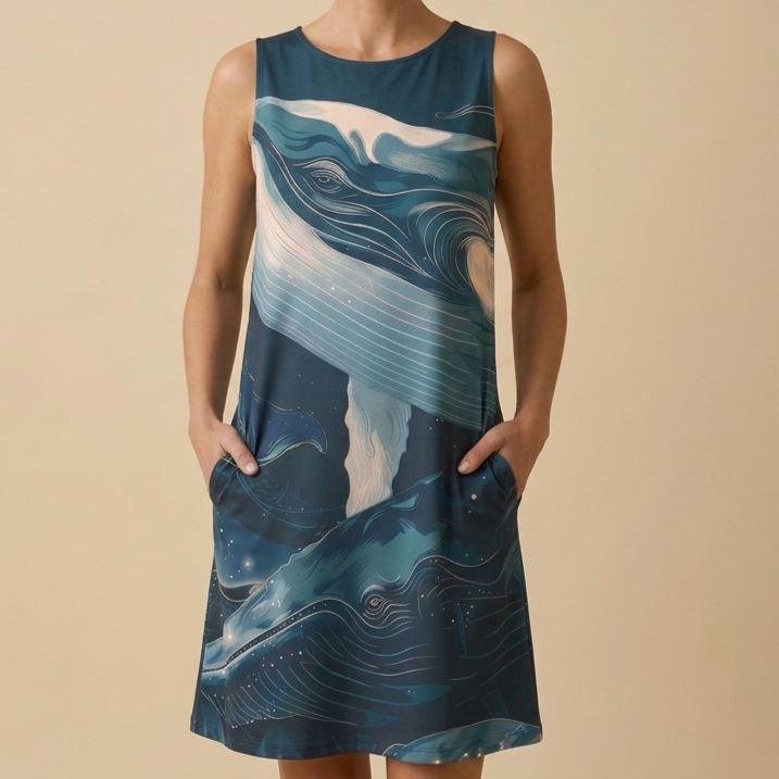 Personalized Whale A-Line Dress | Custom Name Coastal Vacation Dress