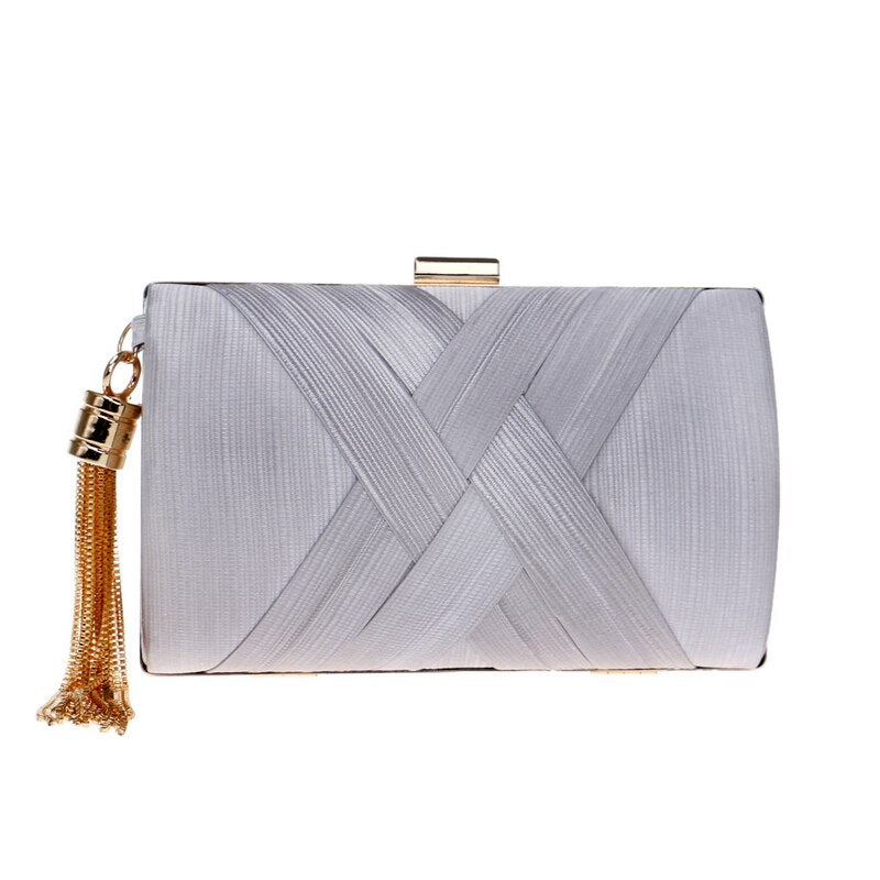 Women's mini tassel chain evening clutch in green, gold, black or silver