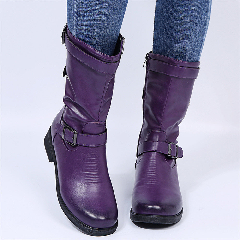Round-toe buckle boots for autumn and winter